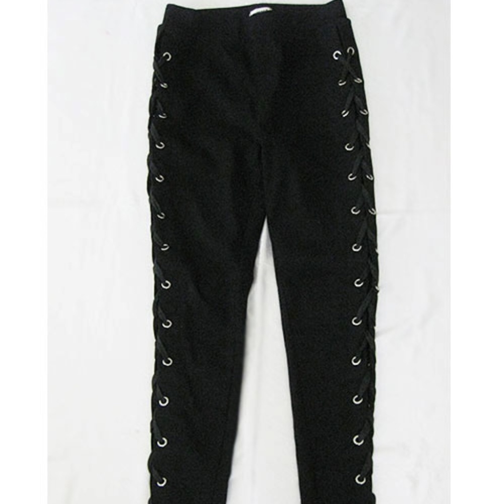 Black lace up skinny pants
